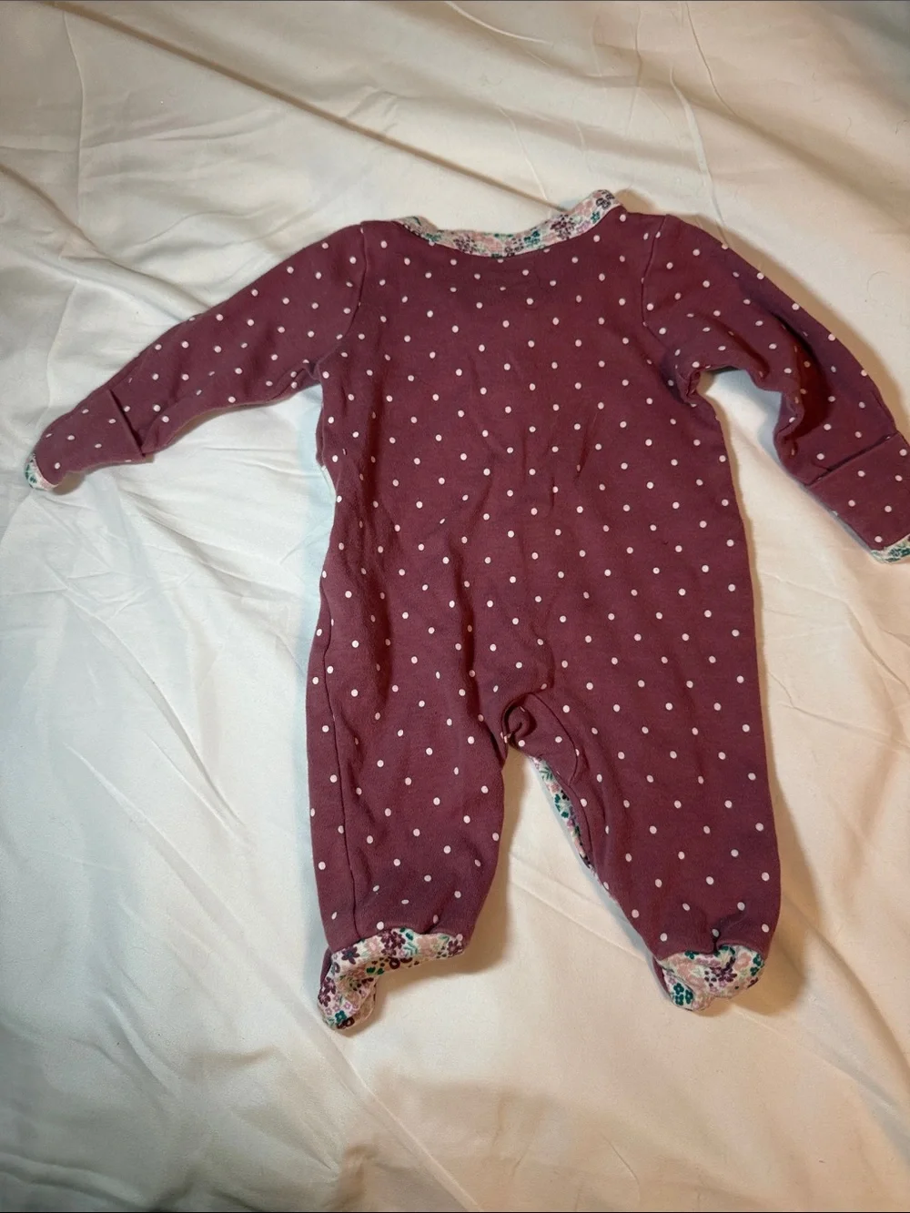 Carters Girls' Plum Polka-Dot One-Piece Footed Pajamas with Floral Trim